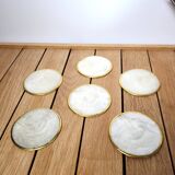 Mother-of-pearl and brass coaster set