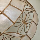 Vintage lampshade suspension in mother-of-pearl and brass