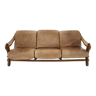 1970s Brutalist Dutch Oak and Leather 3 Seater Sofa
