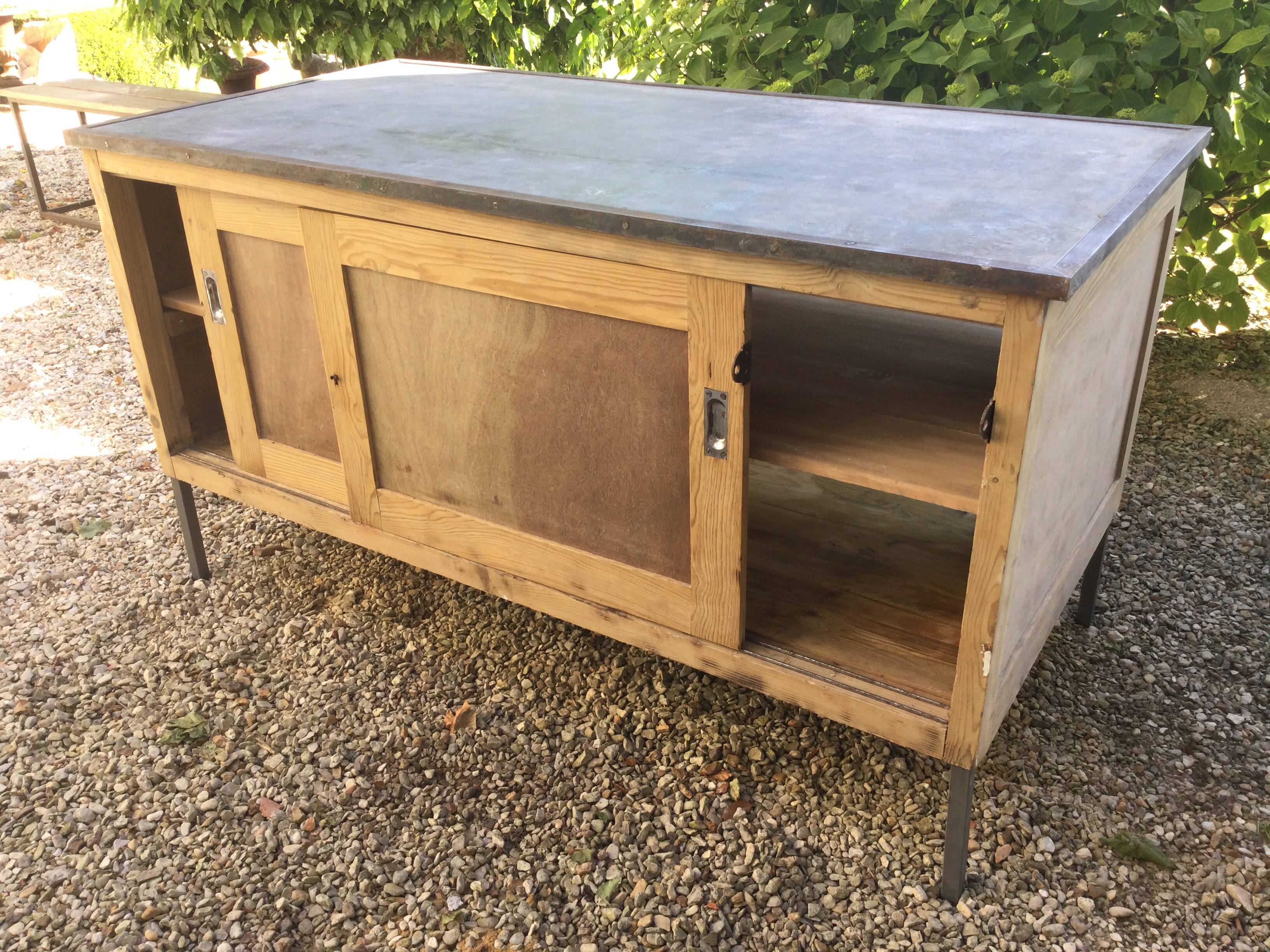Antique workshop cabinet with sliding doors