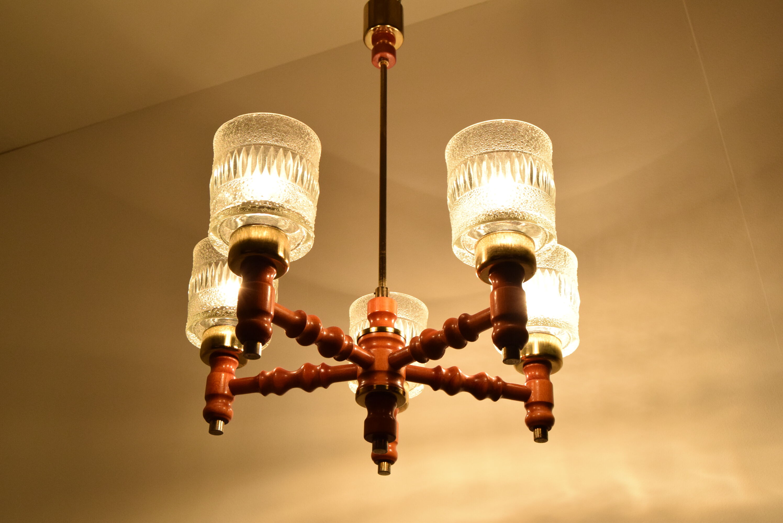 Mid-century Wood Chandelier by Instala Jilove u Decina,1960's