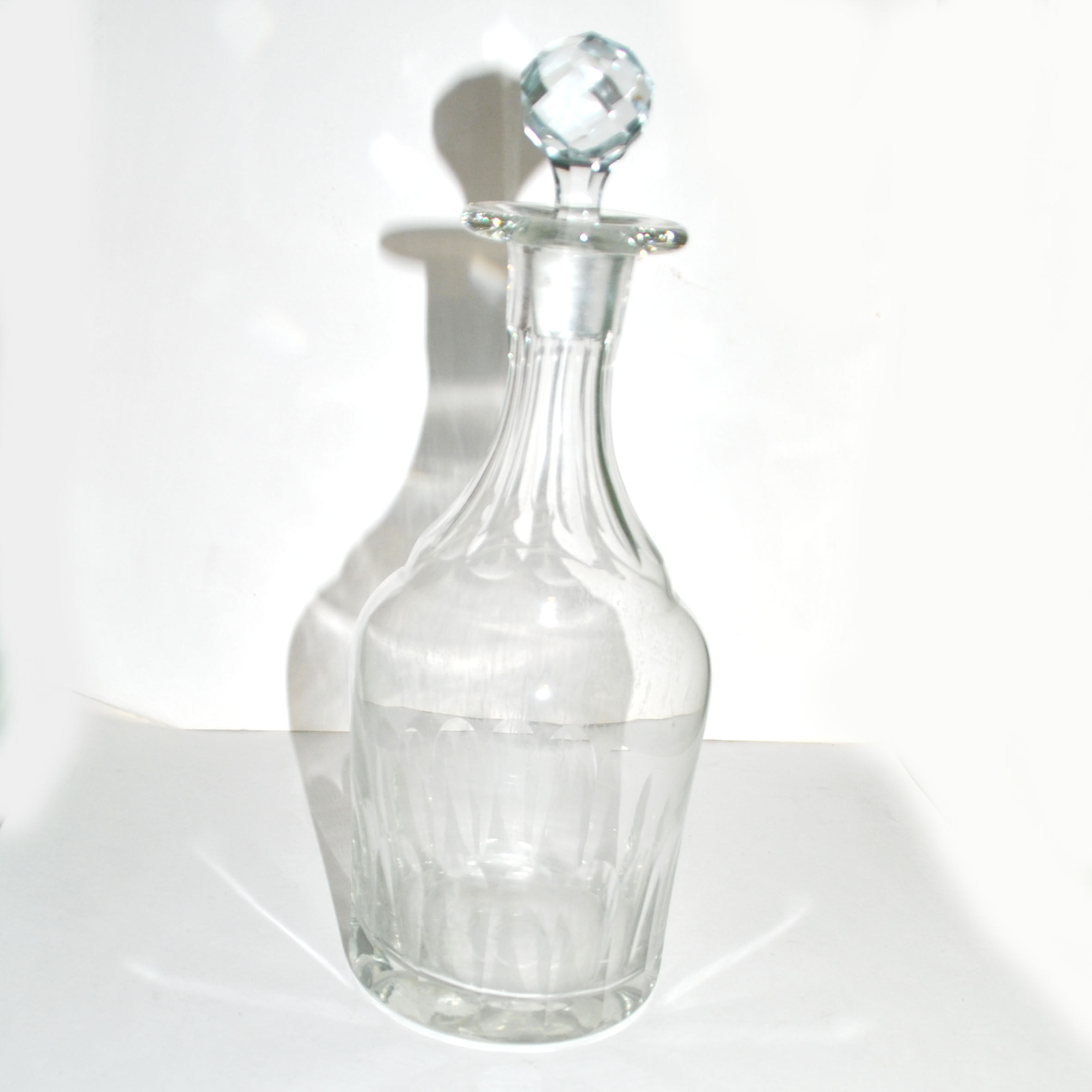 Old-time bistrot crystal carafe cut with flat ribs 1900