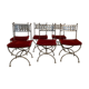 6 chaises curule en fer forgé avec assise en velours rouge