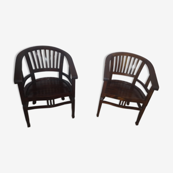 Lot 2 fauteuils en bois teck ming qing