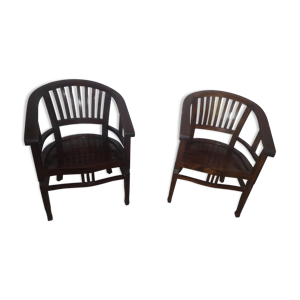 Lot 2 fauteuils en bois teck ming