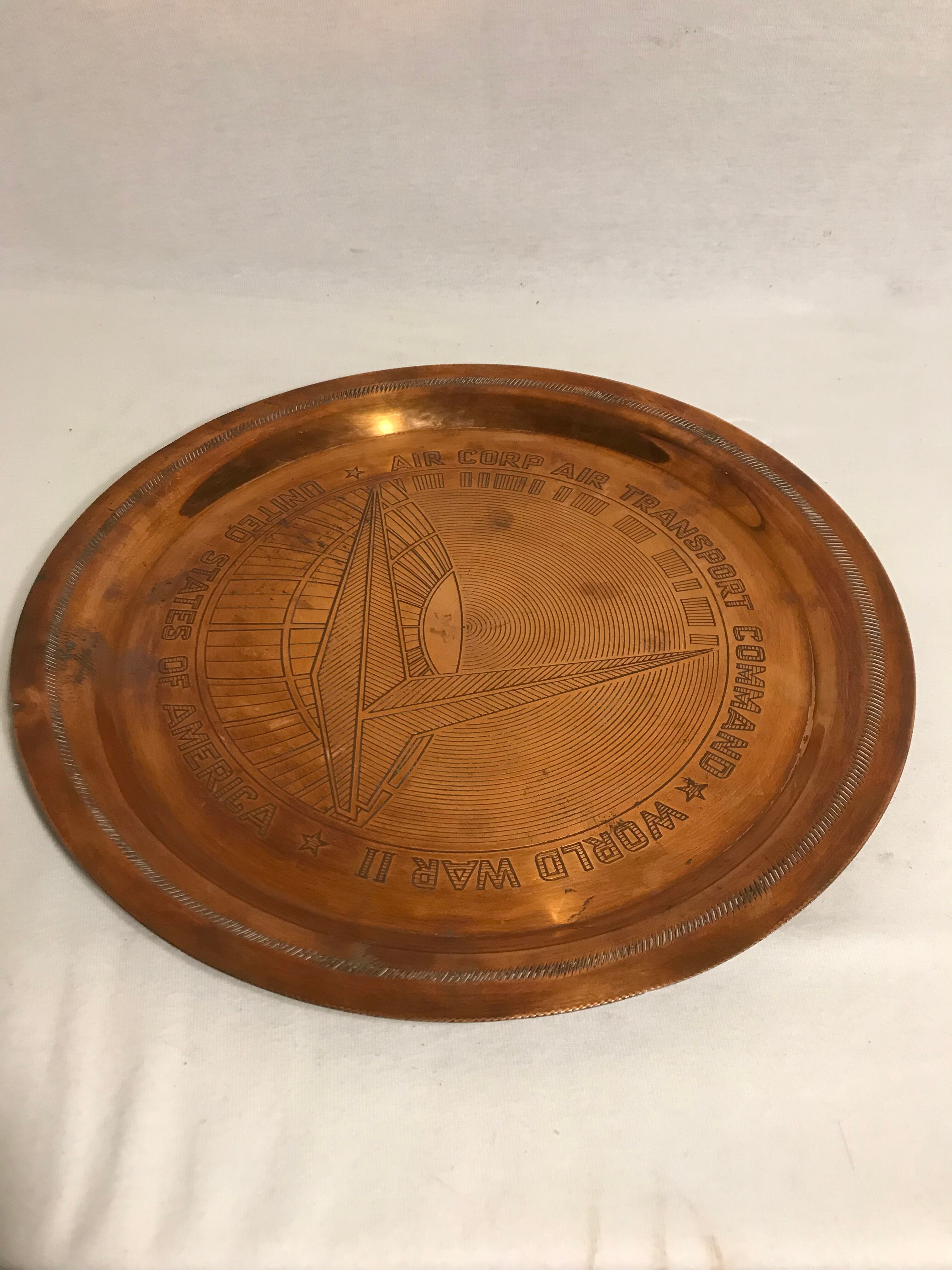 Old plate copper air corp air transport command world war ii usa decoration