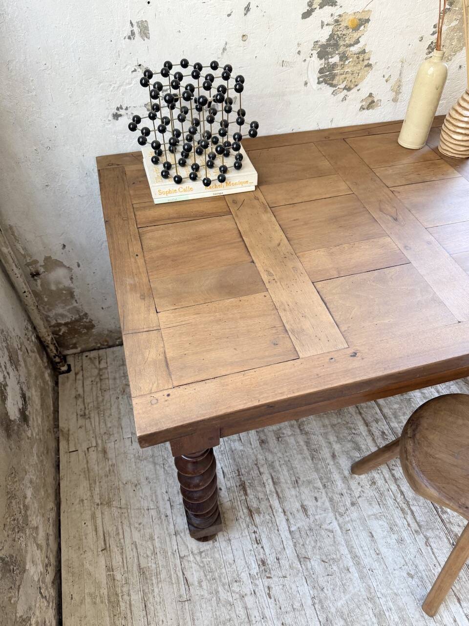 Paneled walnut desk with turned legs, 1900