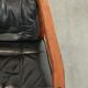 Black leather set of 2 Art Deco design dining/side chairs with armrests