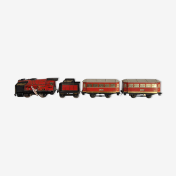 Tin litho brand LR spring-loaded toy locomotive