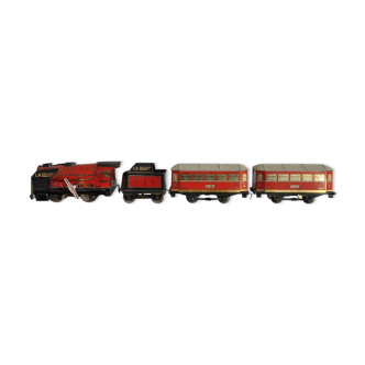 Tin litho brand LR spring-loaded toy locomotive