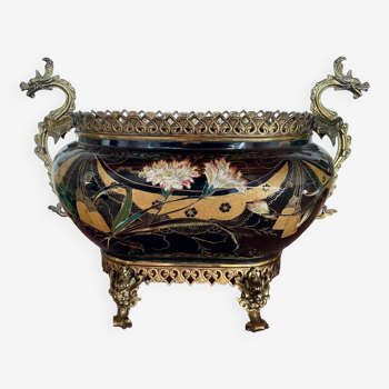 Important Napoleon III planter in porcelain and bronze with oriental motifs - unique collector's item