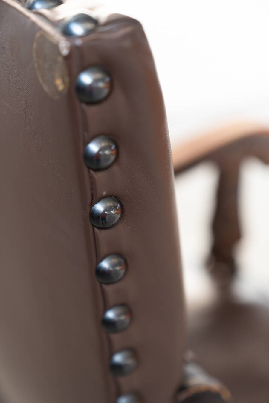 19th century beechwood, metal, and leather throne