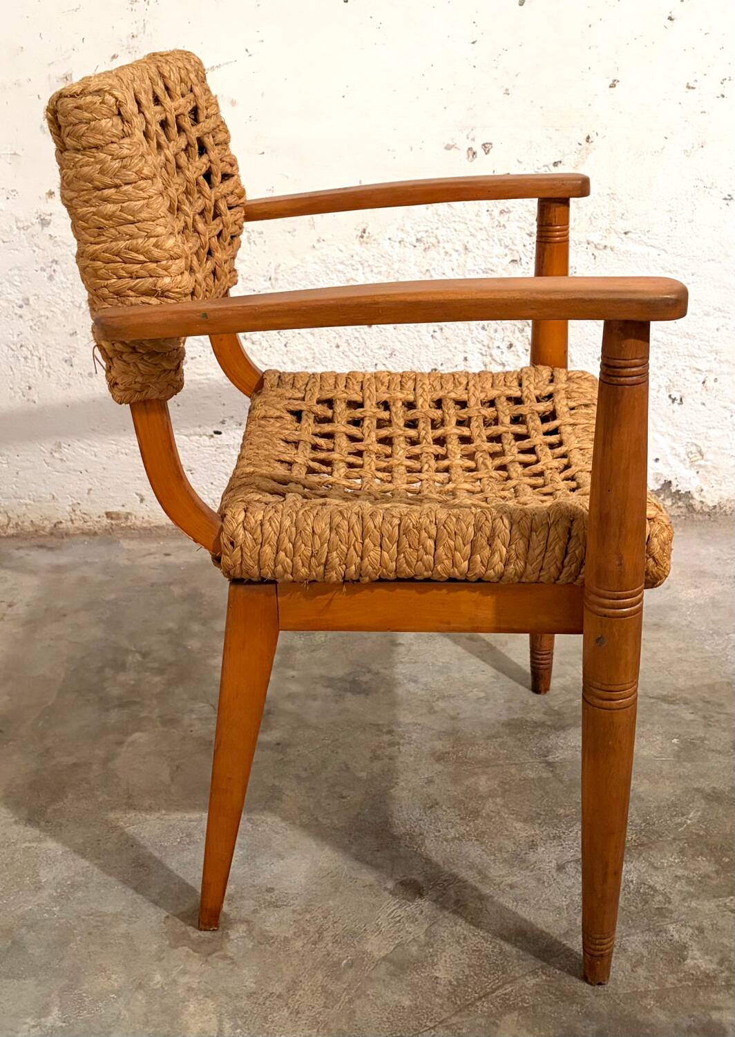 Oak and Rope Arm Chair by Audoux and Minet, Vibo