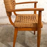 Oak and Rope Arm Chair by Audoux and Minet, Vibo