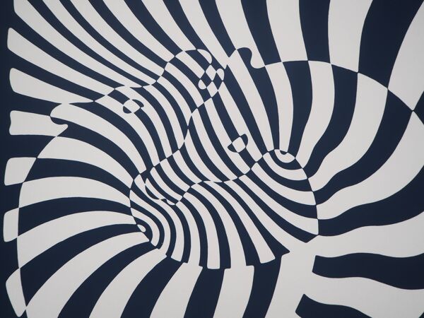 Victor vasarely : zèbres sur fond bleu - sérigraphie originale signée