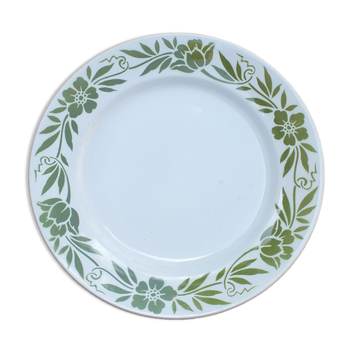 Vintage round dish Moulin des Loups - green