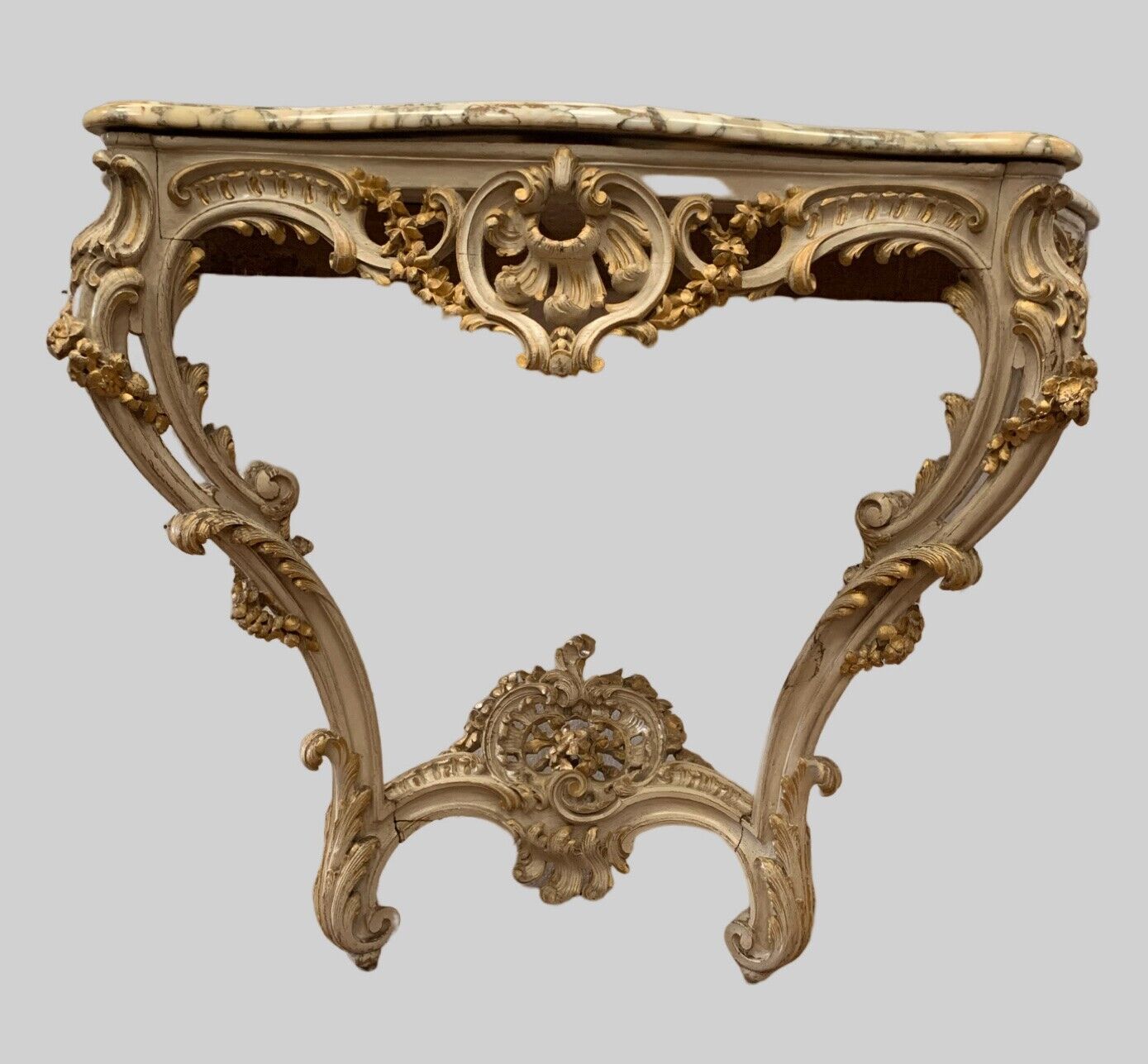 Carved console Louis XV style painted and gilded wood XX century