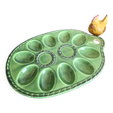 Plat à œufs en faience avec salière et poivrière en forme de poules