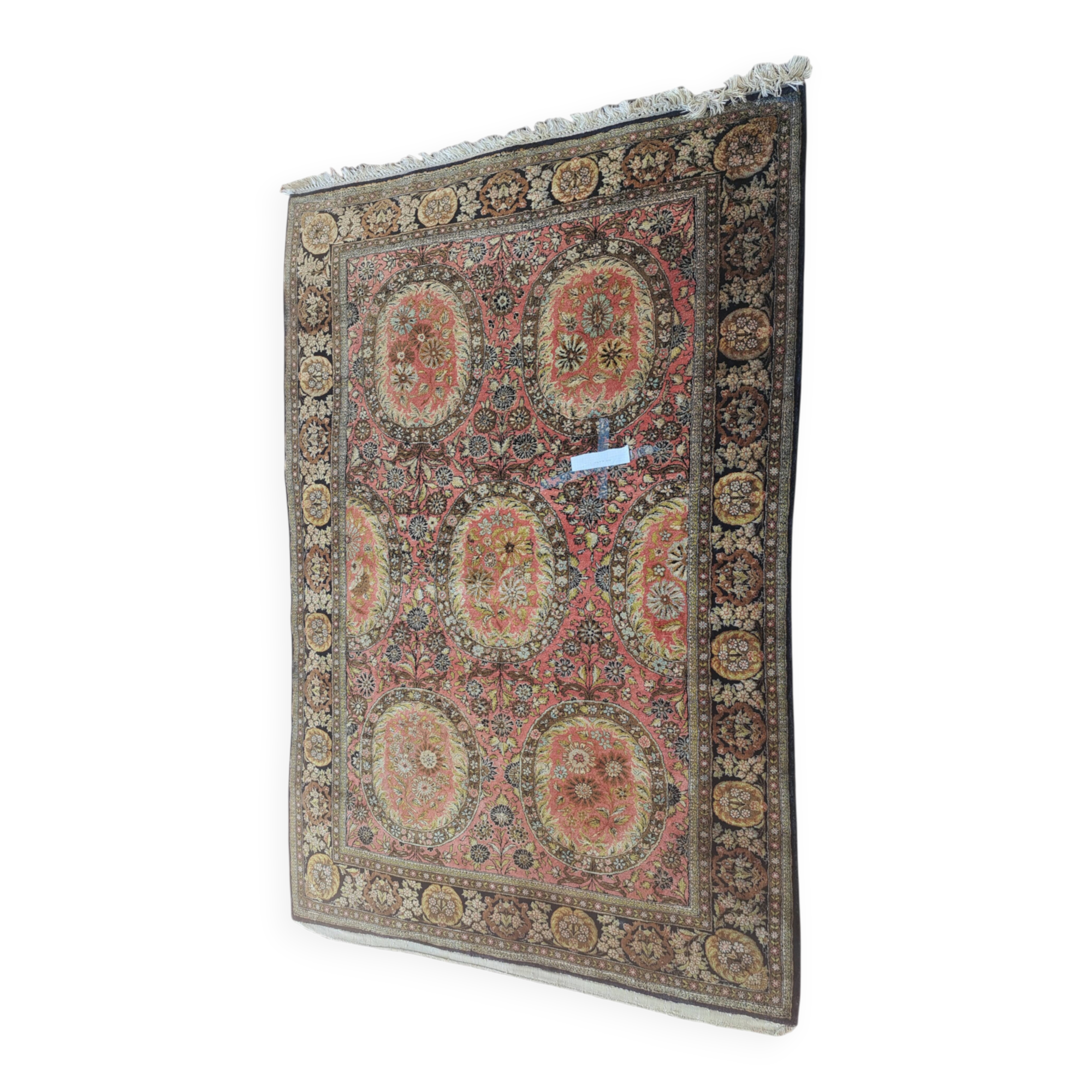 Qom / Ghoum carpet, coral, brown and beige, 100x170cm, Iran