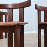 Ensemble de 6 chaises Luigi Vaghi en bois massif et cuir, ANCIENNES années 1970