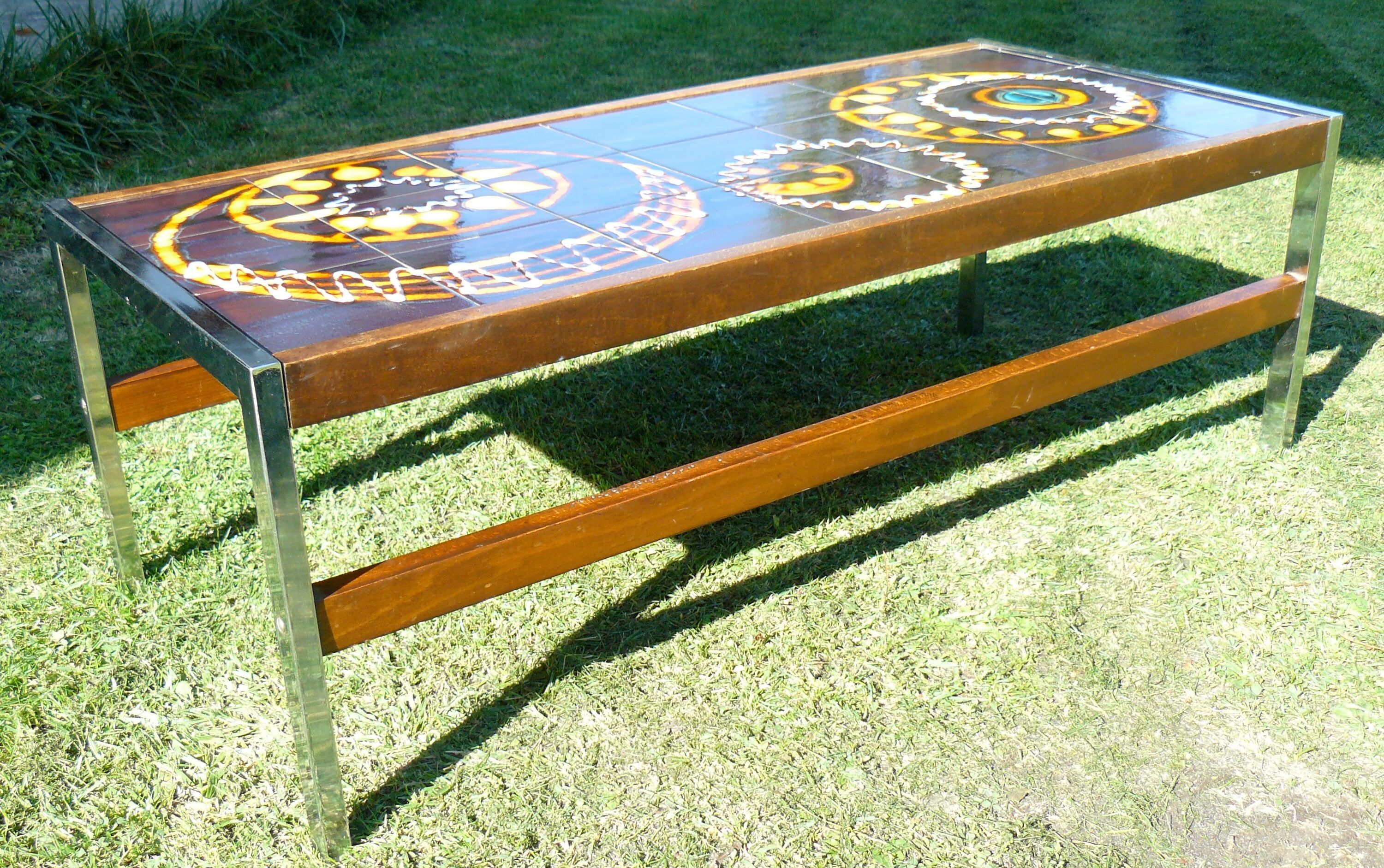 Vintage Ceramic Low Table 1960-70 Abstract Decorations