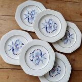 6 assiettes à dessert vintage faïence forme octogonale Moulin des Loups