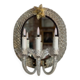 Pair of “trecchia” mirror wall lights, Venice, circa 1950, Murano glass inc.