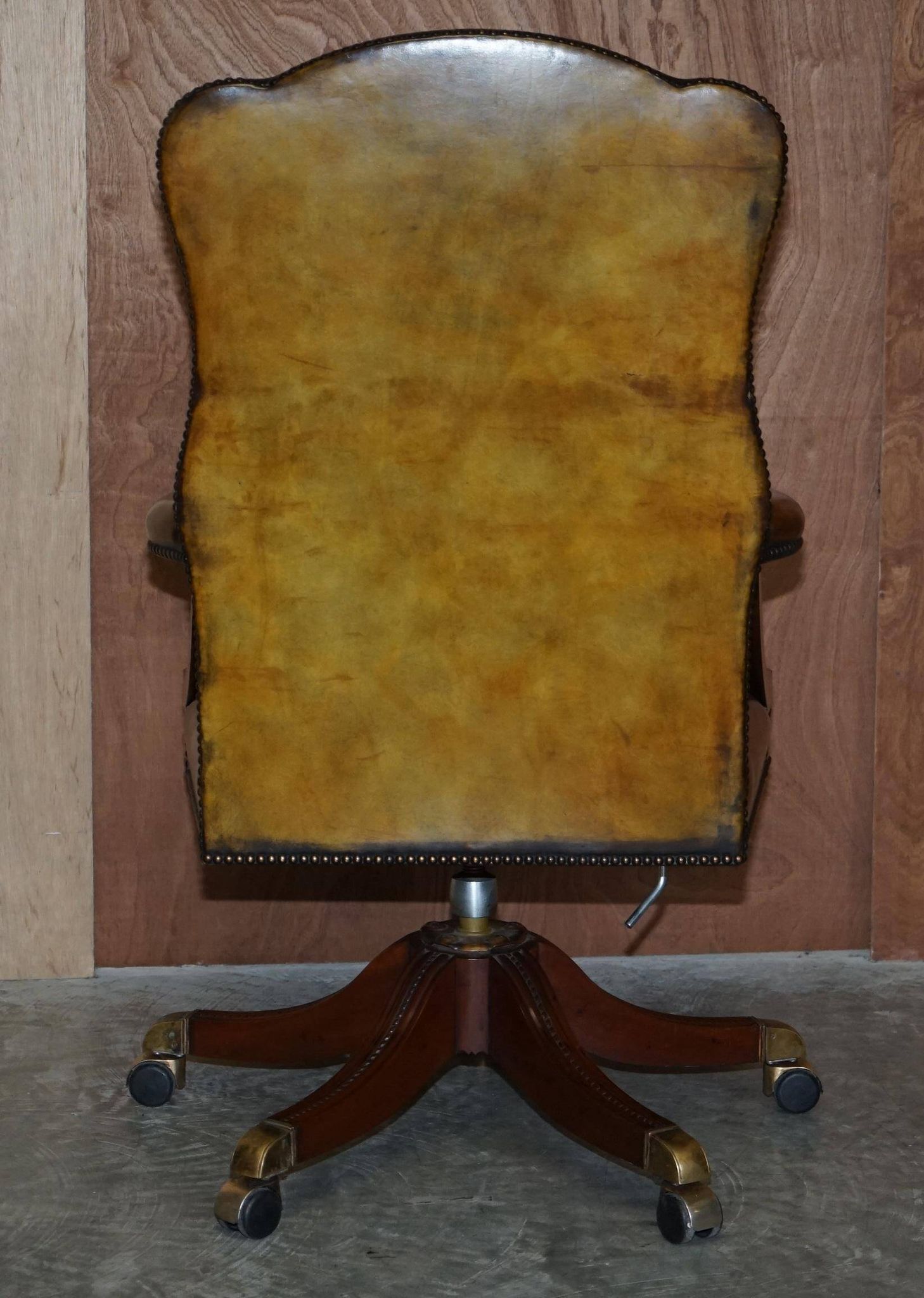 Restored vintage executive chair, leather, oak frame.