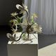Small vintage cream metal flower chandelier with orange flowers and 3 arms.