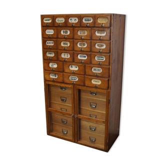 Apothecary cabinet in oak and pine, mid-20th century