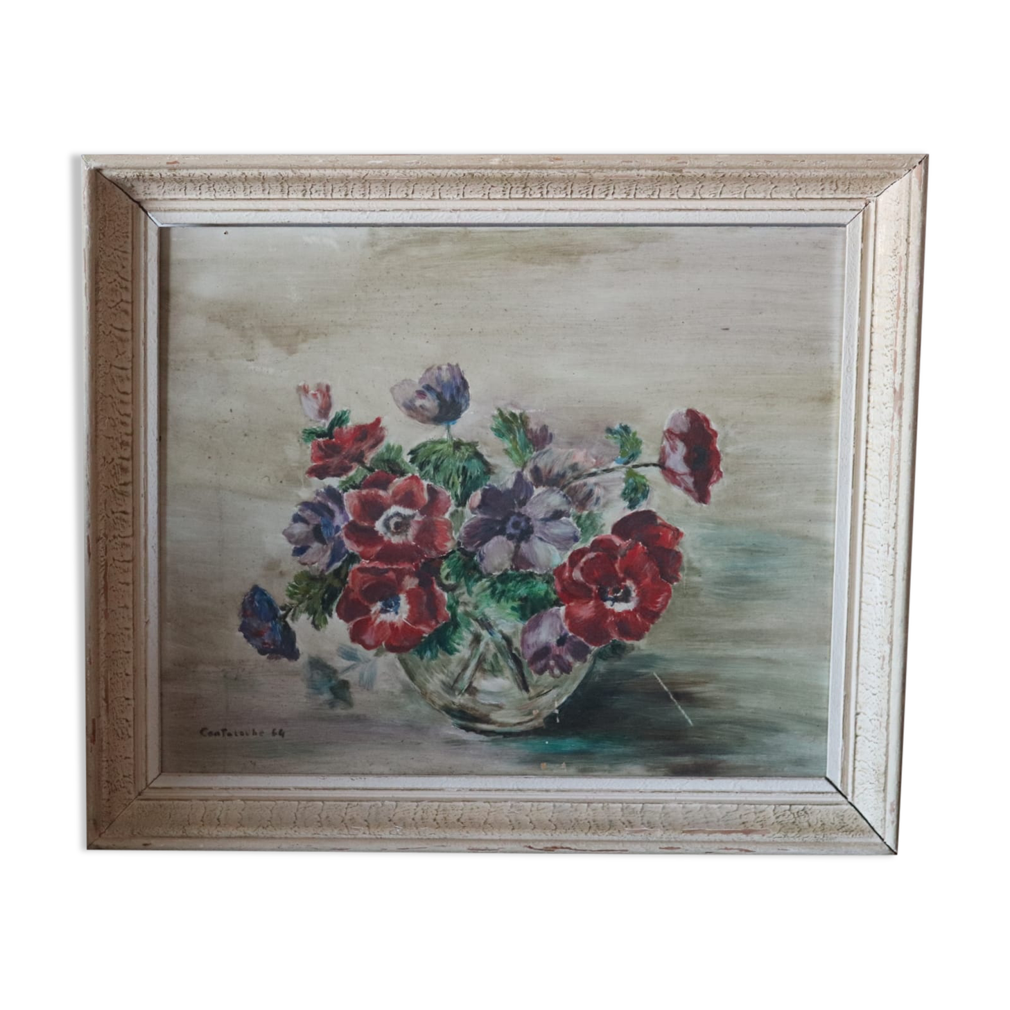 Oil on panel bouquet of anemones