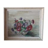 Oil on panel bouquet of anemones