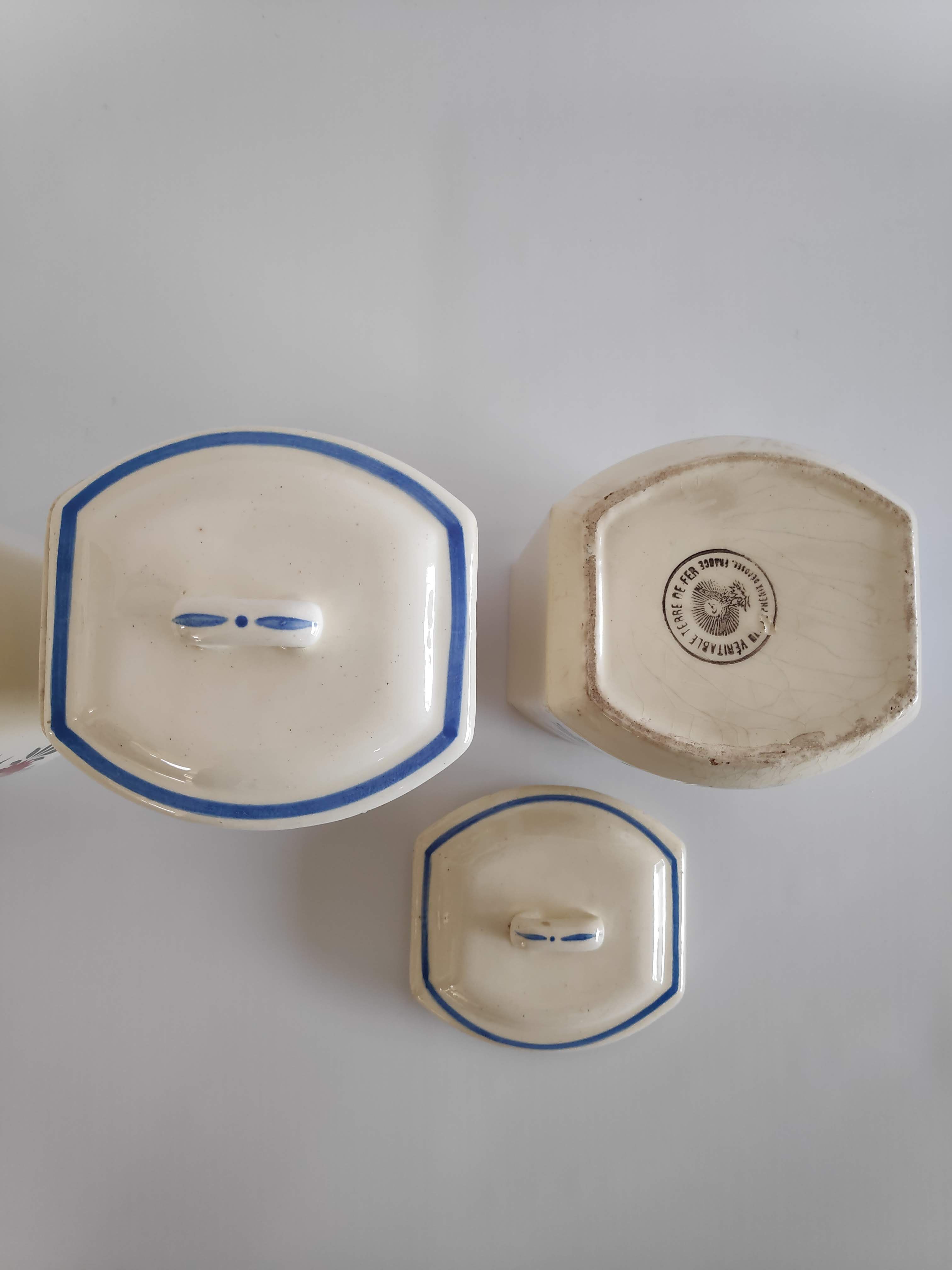 Lot de 3 pots à épices à motif floral en céramique Terre de Fer