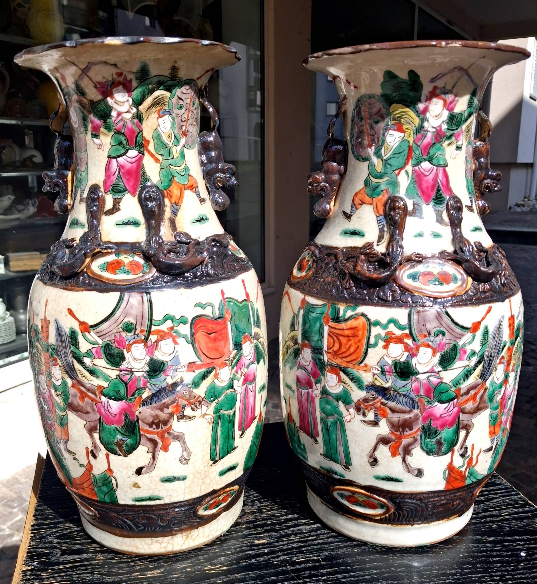 Pair of large ceramic vases from Nanking, China, Asian decor.