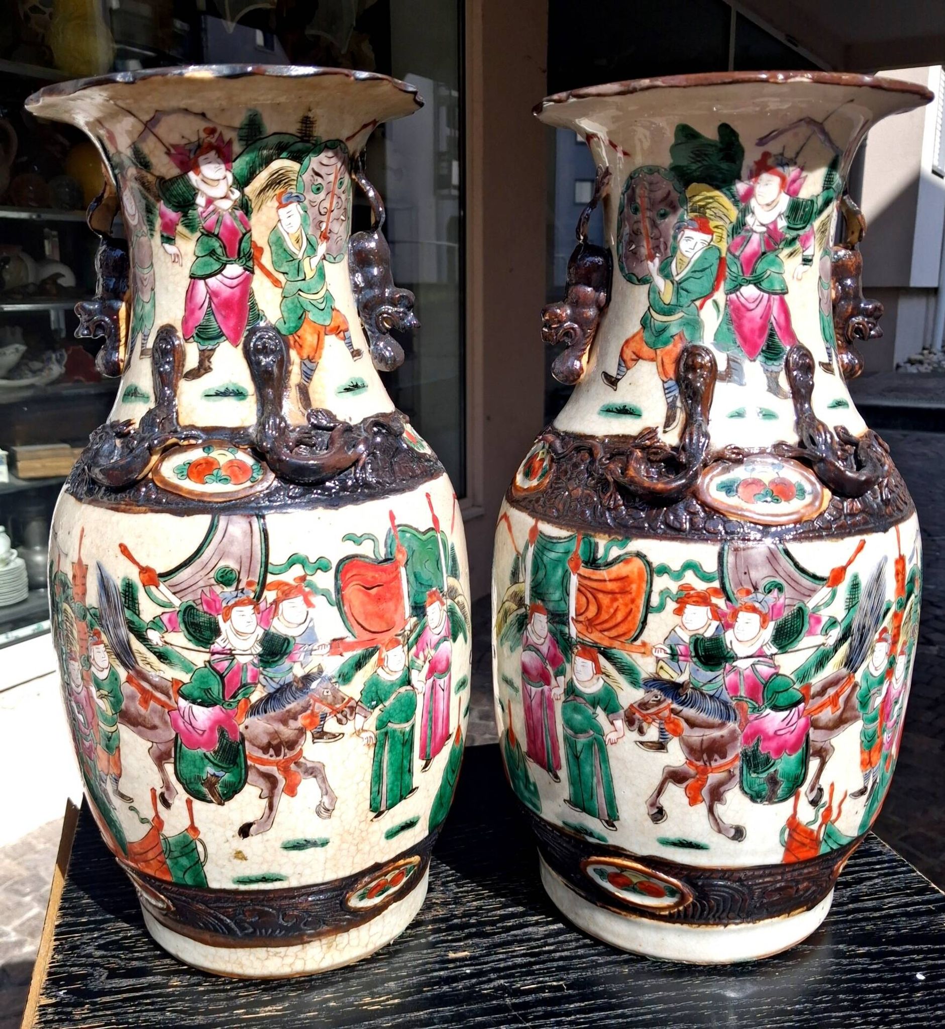 Pair of large ceramic vases from Nanking, China, Asian decor.
