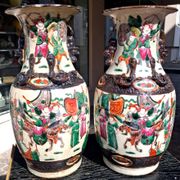 Pair of large ceramic vases from Nanking, China, Asian decor.