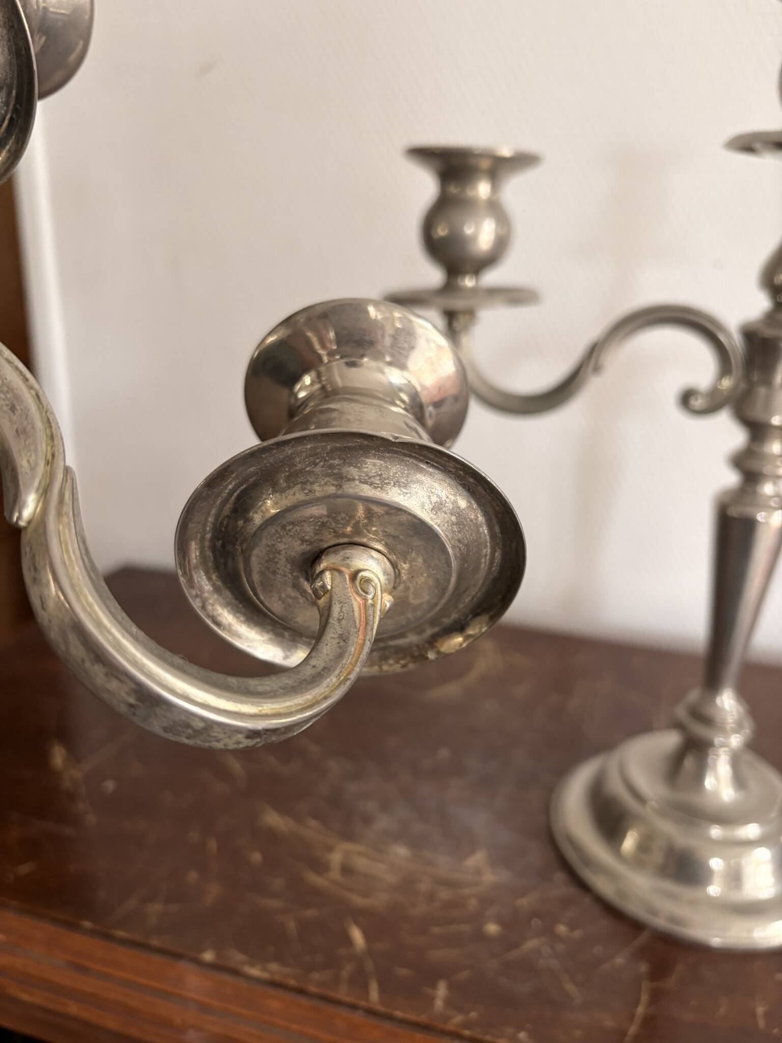 Paire Candélabre 3 Feux Métal Style Louis XV 36cm Vintage