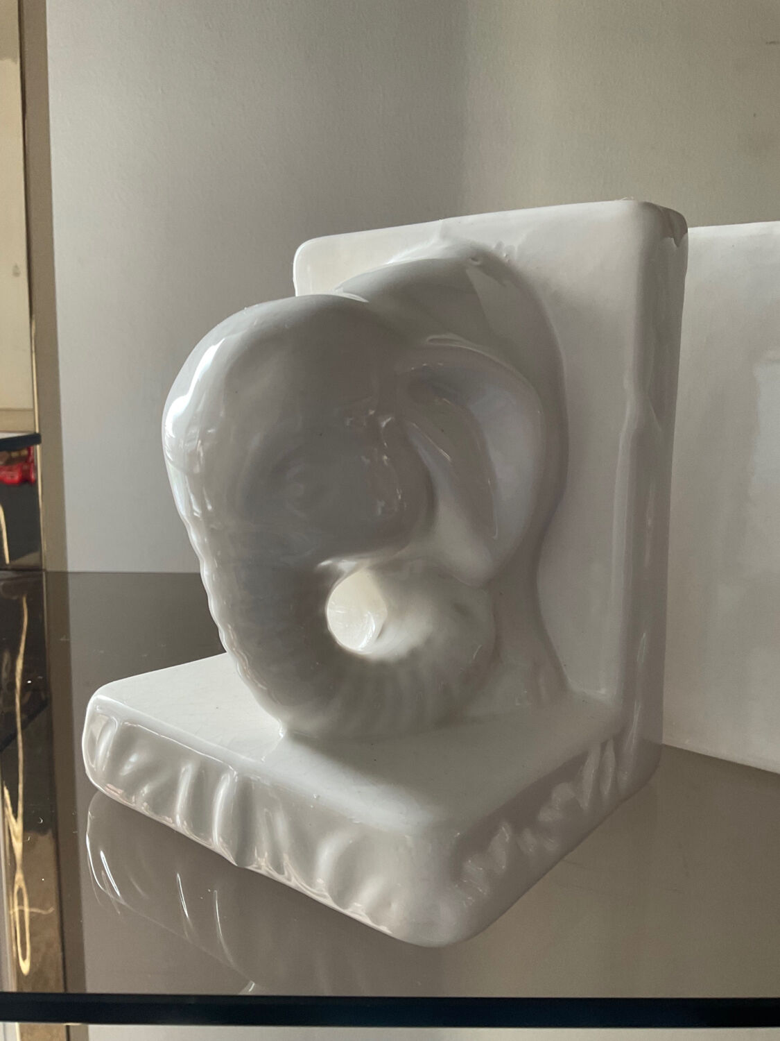 Pair of vintage enamelled ceramic elephant bookends
