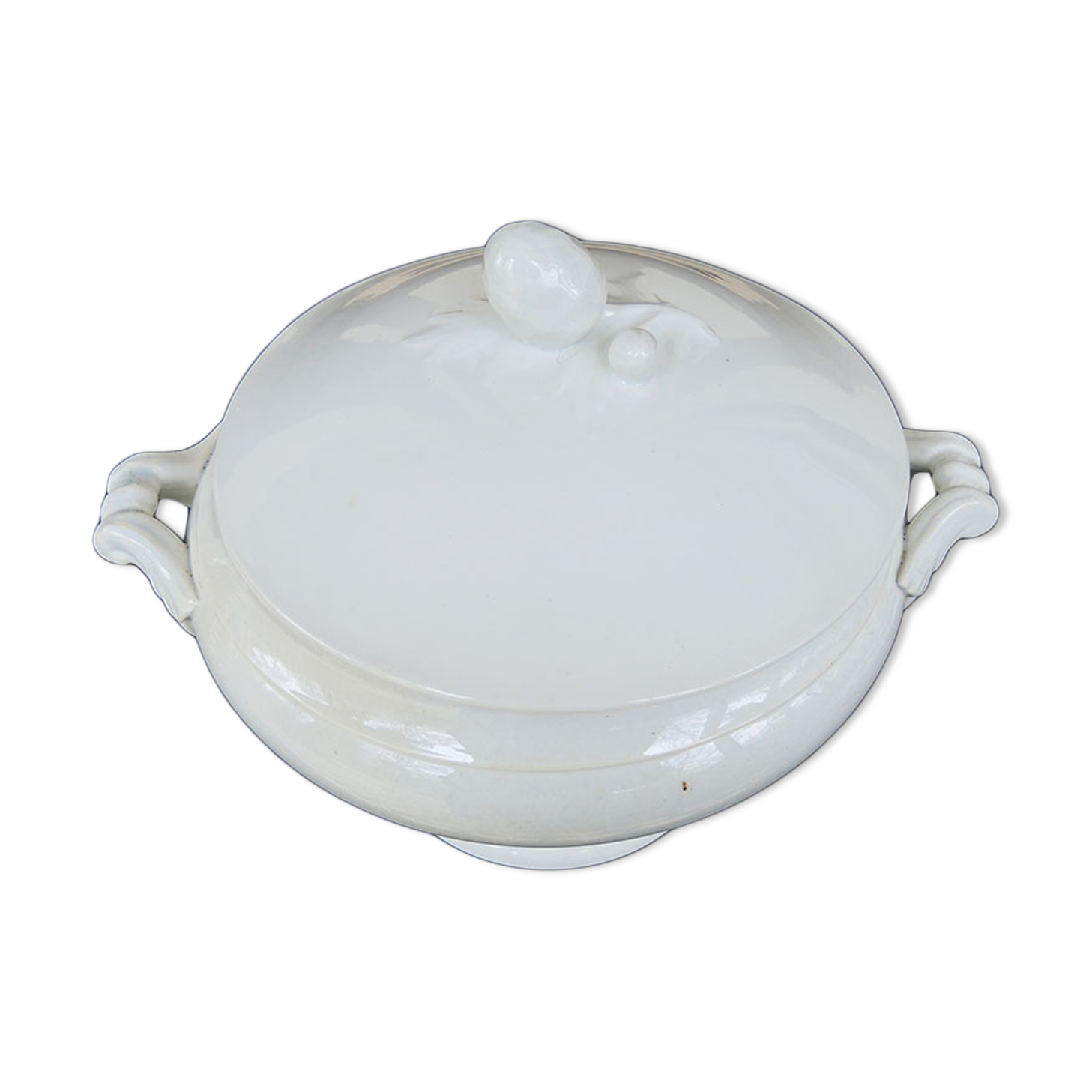 Old white ceramic soup bowl pine cone