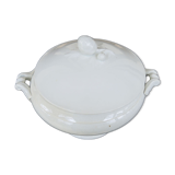 Old white ceramic soup bowl pine cone