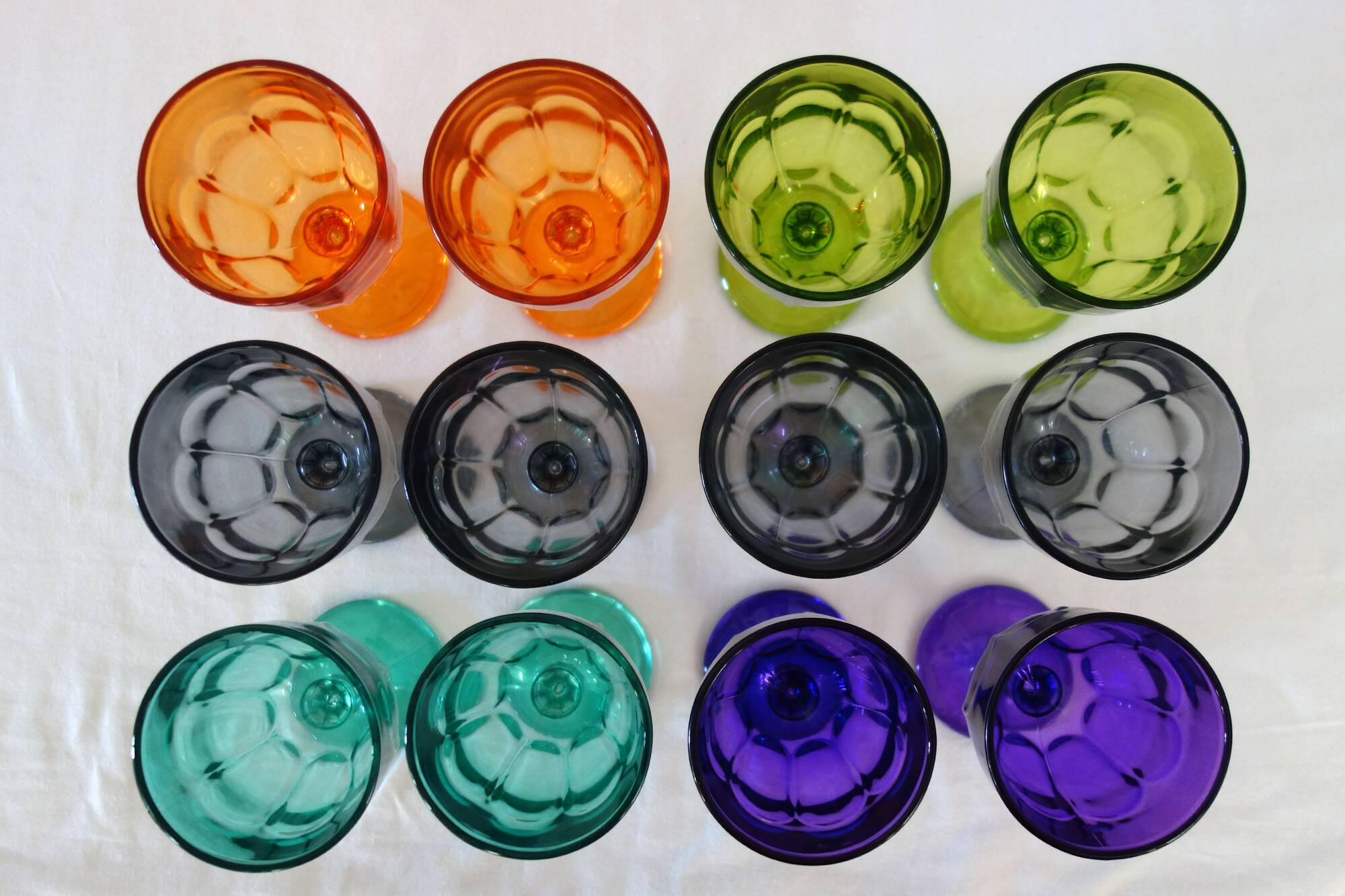 12 large vintage colored glasses