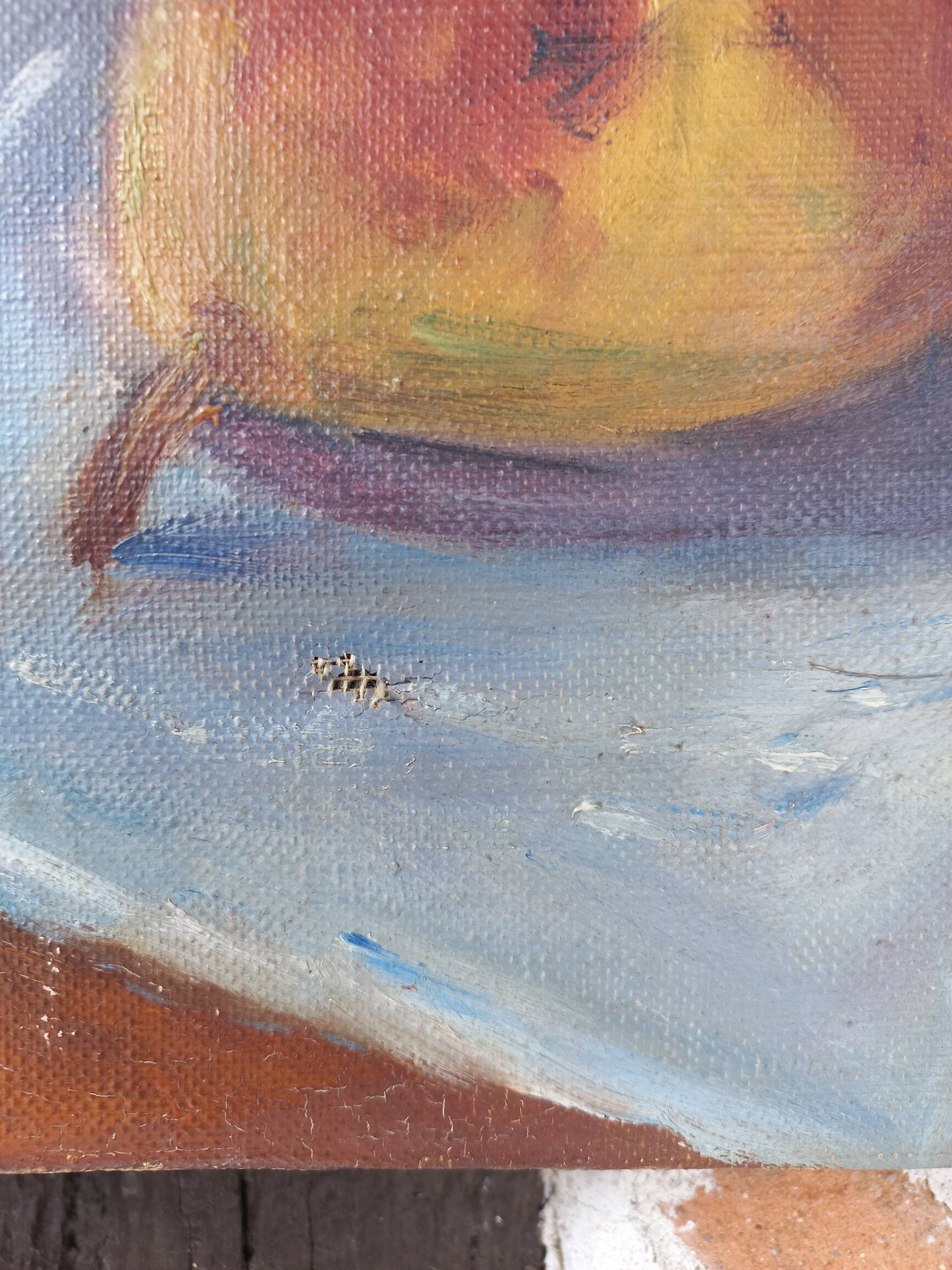 Still life painting, oil on canvas, with a bowl of grapes