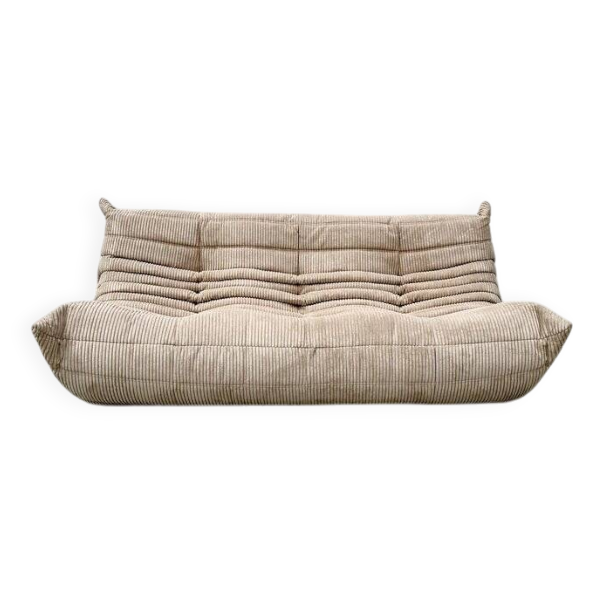 French Togo 3-seater sofa in beige corduroy attributed to Michel Ducaroy for Ligne Roset, 1970s