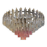 Vintage Clear and Pink “Triedro” and Quadriedro Murano Glass Chandelier