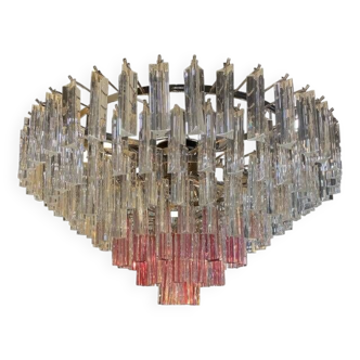 Vintage Clear and Pink “Triedro” and Quadriedro Murano Glass Chandelier