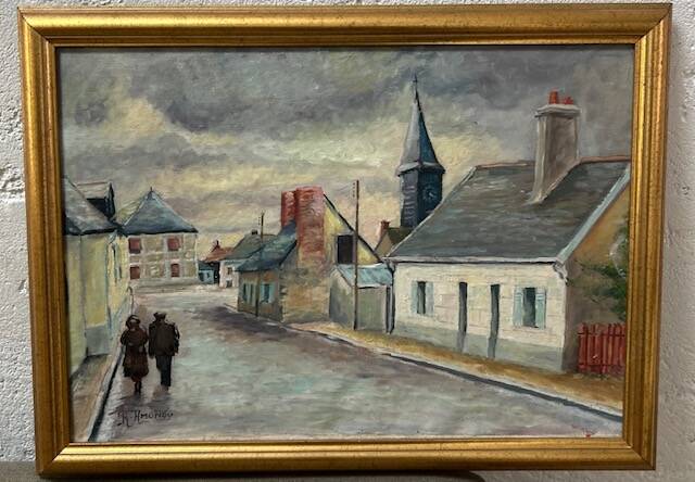 Oil painting Couple in a village 51.5cmX38cm canvas signed framed