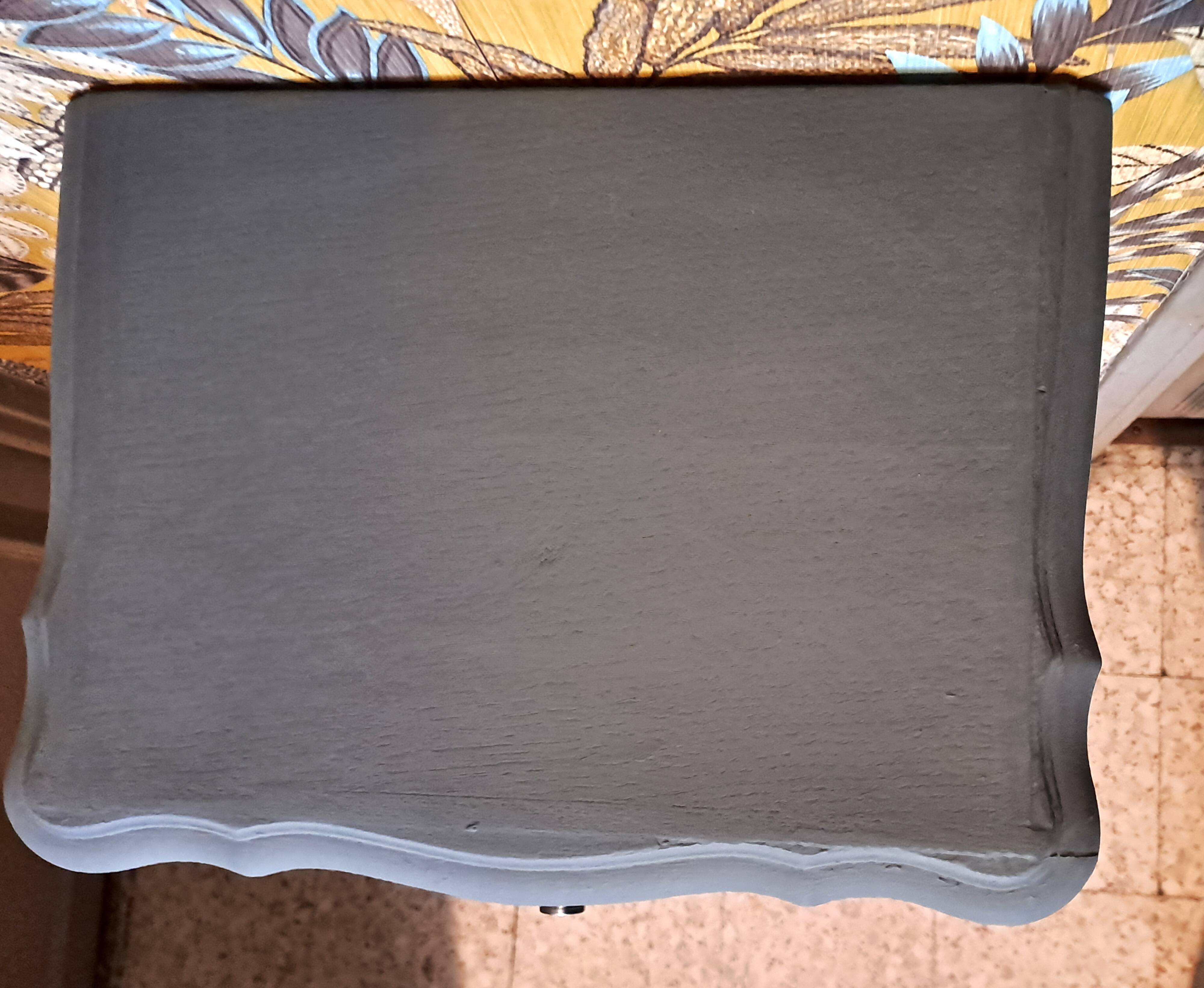 1950 bedside table in painted wood, trench grey color, renovated, 3 drawers