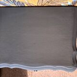 1950 bedside table in painted wood, trench grey color, renovated, 3 drawers