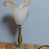 Brass and elongated marbled tulip floor lamp