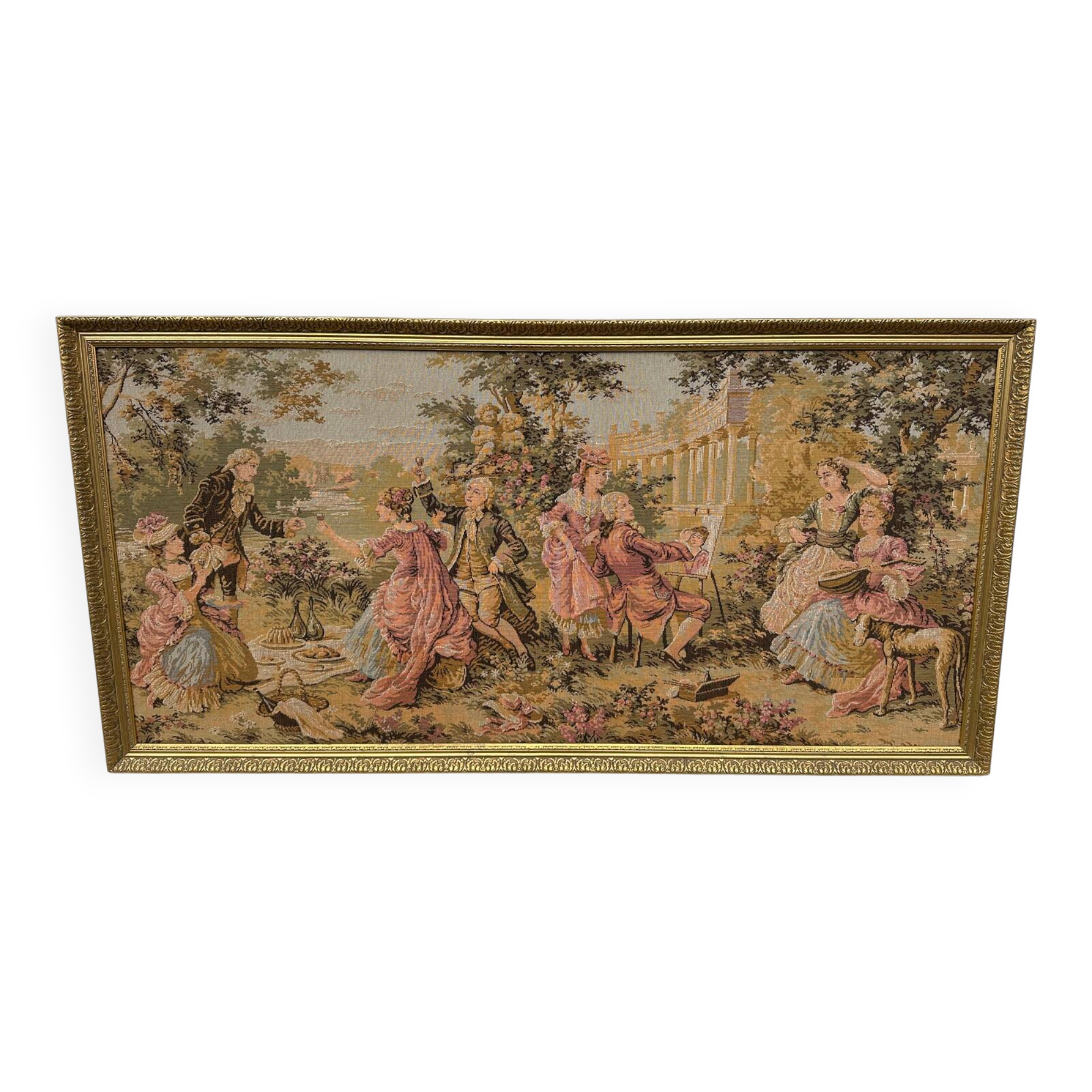 Large antique tapestry "country breakfast"